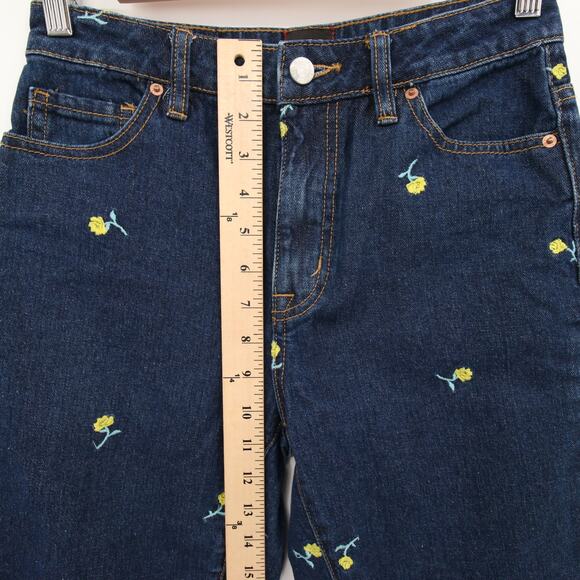 BDG Urban Outfitters Jeans Mom High Rise Floral Embroidered Dark Wash Yellow 25 - Picture 5 of 10